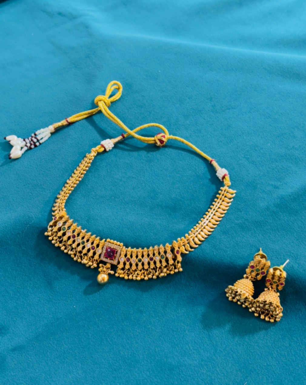 1gm Gold-Plated Traditional Short Necklace Set(D no.132)