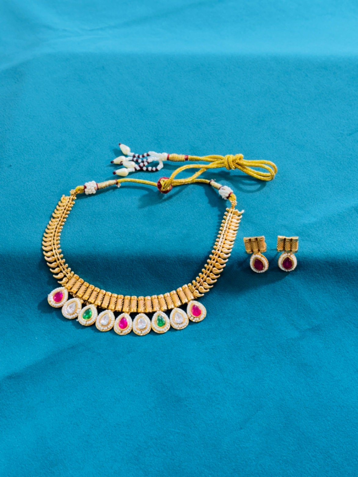 1 gm gold-plated traditional short necklace set (D no-122)
