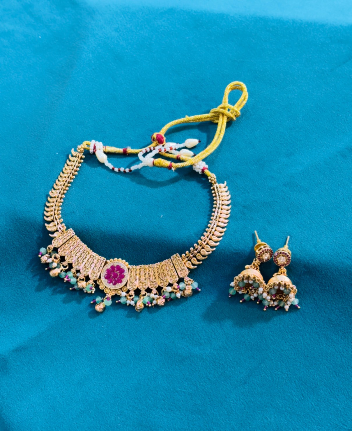 1 gm Gold-plated Traditional short  necklace set (D no.127)